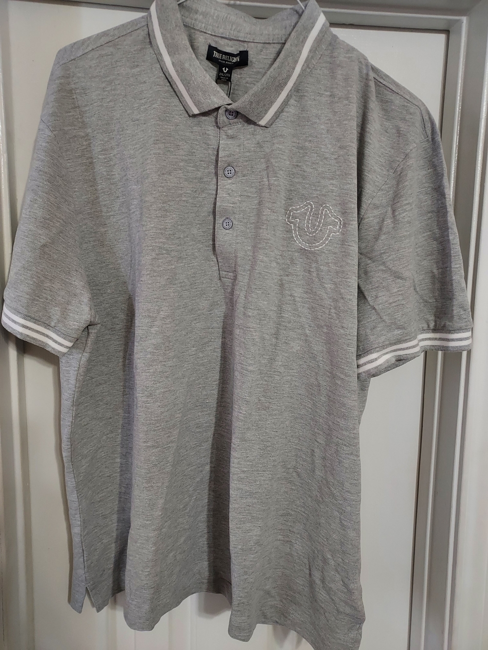 True Religion Men's Light Gray Polo with Contrast Trim